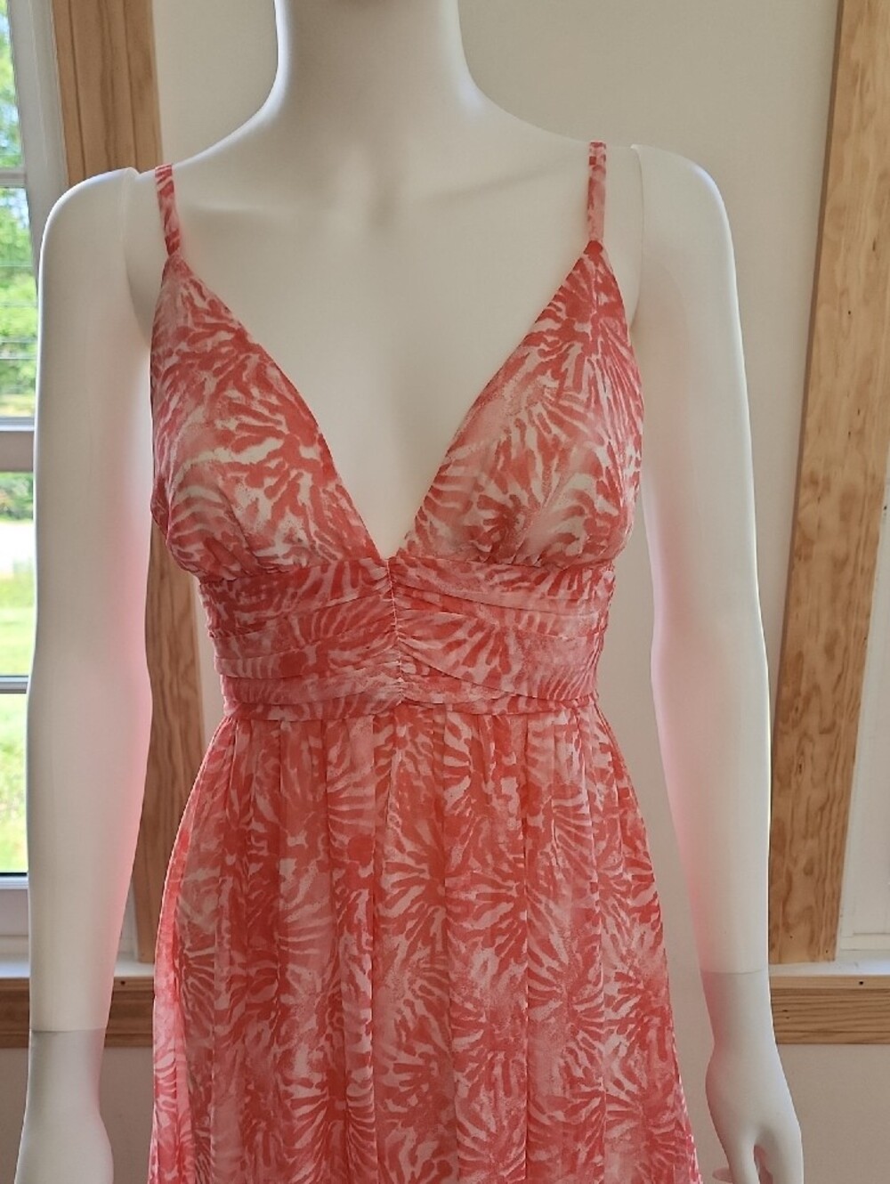 Moda International Backless Hot Pink Coral Floral Tropical Print Maxi Dress - Picture 2 of 10